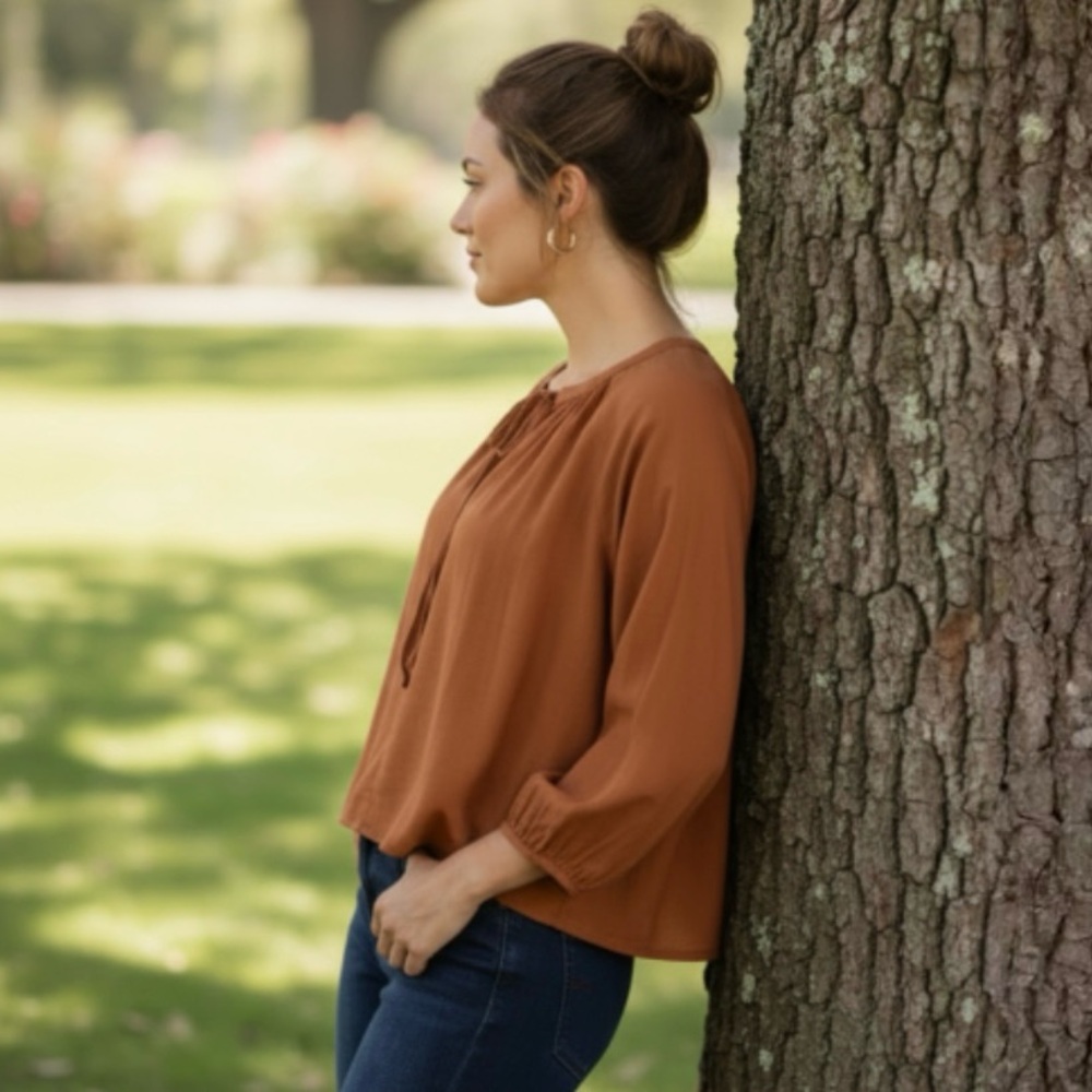 A New Day a.n.d. Raglan Long Sleeve Tie Front Linen Blend Top Size X SMALL - Picture 2 of 8